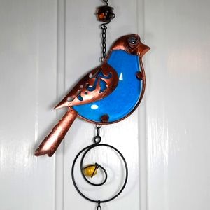 Bird Garden Bell Suncatcher Blue Feather Outdoor Garden Yard Art Accent Gift